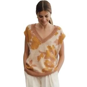 Maeve By Anthropologie Women’s Plunging Loopy Floral Sweater Vest Size Small